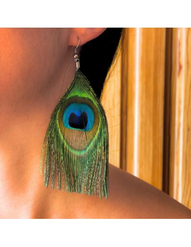 Pendientes de Pluma Pavo Real - Grande